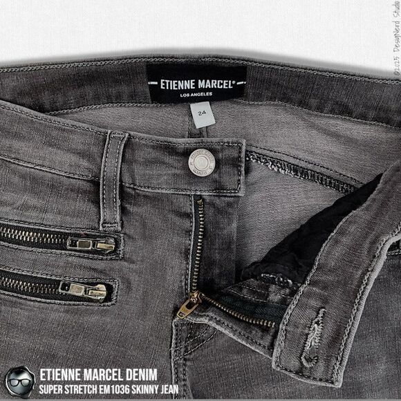 ETIENNE MARCEL DENIM SUPER STRETCH SKINNY MULTI ZIP JEANS EM1036 IN GREY SIZE 24 - Picture 9 of 16